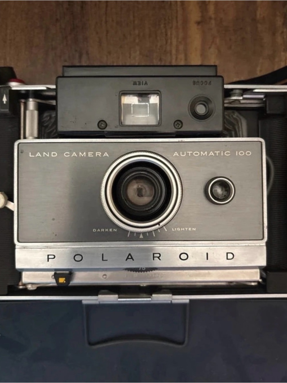 Vintage Polaroid Automatic 100 Land Camera - Silver and Black